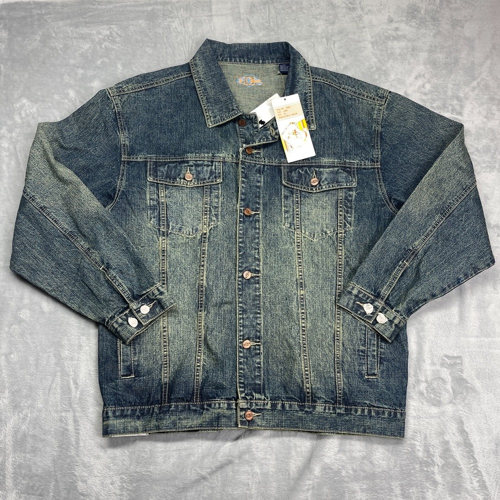 P.J. Mark Deadstock Jean Trucker Jacket Mens XL Blue Denim Collared Button Front